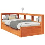 Pat cu bibliotecă fără saltea, maro, 100x200 cm, lemn masiv pin GartenMobel Dekor