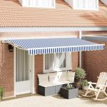 Cortina Retractabilă Manual Albastru și Alb 400x200 cm Aluminiu GartenMobel Dekor