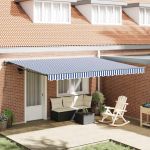 Cortina Retractabilă Manual Albastru și Alb 450x300 cm GartenMobel Dekor