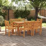 Set dining grădină 7 pcs Lemn Natural 180 x 90 x 75 cm GartenMobel Dekor