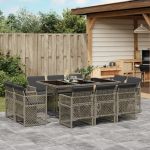 Set mobilier de grădină cu perne, 11 piese, gri, poliratan GartenMobel Dekor
