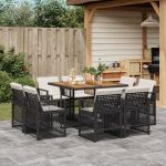 Set mobilier de grădină cu perne, 9 piese, negru, poliratan GartenMobel Dekor