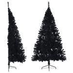 Jumătate brad de Crăciun artificial cu suport, negru 210 cm PVC GartenMobel Dekor