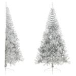 Jumătate brad de Crăciun cu suport, argintiu, 240 cm, PET GartenMobel Dekor