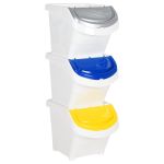 Coșuri de gunoi stivuibile cu capace, 3 buc., alb, 78 L, PP GartenMobel Dekor