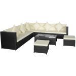 Set mobilier de grădină cu perne, 8 piese, negru, poliratan GartenMobel Dekor