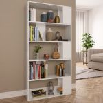 Bibliotecă/Separator cameră, alb extralucios, 80x24x159 cm, PAL GartenMobel Dekor