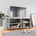 Dulap TV cu rotile, gri beton, 90x35x35, lemn prelucrat GartenMobel Dekor