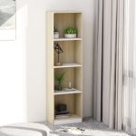 Bibliotecă cu 4 rafturi, alb/stejar sonoma, 40x24x142 cm, lemn GartenMobel Dekor