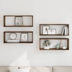 Rafturi de perete cub, 4 buc., stejar fumuriu 60x15x23 cm, lemn GartenMobel Dekor