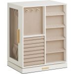 SONGMICS Cutie bijuterii rotativa 360°, cu 5 sertare si ferestre, MDF si catifea, 22x16x29 cm, alb Household NewTrend