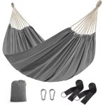 SONGMICS Hamac dublu, accesorii de prindere cu chingi si carabiniere, 210x150 cm, 300 kg, gri Household NewTrend