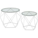 VASAGLE Set 2 masute rotunde, blat sticla securizata, cadru metalic alb, 40 si 50 cm, alb Household NewTrend