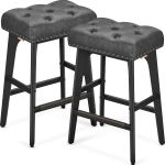 VASAGLE Set 2 scaune bar cu tapiterie piele ecologica, picioare din lemn, 44x32x66 cm, negru Household NewTrend