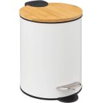 Cos gunoi 5Five Modern Color cu capac bambus si sistem soft-close, otel, polipropilena si bambus, 3L, 22x17x23 cm, alb Household NewTrend