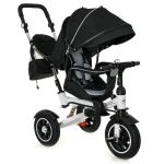 Tricicleta 3in1 105x52x94 cm, sezut rotativ 360°, roti fara aer, copertina reglabila, negru Household NewTrend