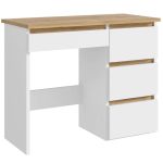 Birou Beta 3 Norge cu 4 sertare, 94x43x75 cm, alb si stejar craft Household NewTrend