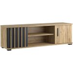 Comoda TV moderna 140x37 cm cu 2 usi si rafturi, finisaj craft cu negru Household NewTrend