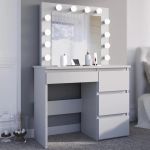 Masa de toaleta si machiaj Hollywood cu oglinda LED si 4 sertare, 94x43x140 cm, alb mat Household NewTrend