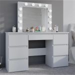 Masa de toaleta si machiaj cu oglinda LED si 7 sertare, 120x43x140 cm, alb Household NewTrend