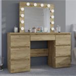 Masa de toaleta si machiaj cu oglinda LED si 7 sertare, 120x43x140 cm, craft Household NewTrend