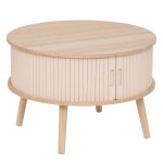 Masuta cafea rotunda Atmosphera Nysos cu usi glisante si raft, 60x40 cm, crem natur Household NewTrend