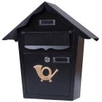 Cutie postala eleganta din metal negru, design clasic cu emblema aurie, rezistenta la intemperii, 38x38x10cm Household NewTrend
