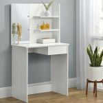 Masa de toaleta cu oglinda, rafturi si sertar, 75x40x136 cm, alb Household NewTrend