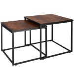 Set 2 mese pentru cafea, cadru otel, stil industrial, 50x50x52 cm si 45x45x47 cm, maro Household NewTrend
