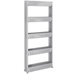 Sistem rafturi de depozitare cu roti pentru bucatarie sau baie cu 5 polite, 54x13x132cm, gri Household NewTrend