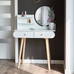 Masa de toaleta si machiaj Siena, alba, cu 2 sertare, oglinda, 80x40x121 cm Household NewTrend
