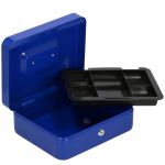 Caseta pentru bani tip cutie de valori, compartimentanta, cu cheie, metal, 25x20x9cm, albastru Household NewTrend