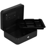 Caseta pentru bani tip cutie de valori, compartimentanta, cu cheie, metal, 30x24x9cm, negru Household NewTrend