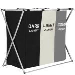 Cos de rufe cu 3 compartimente, cadru aluminiu, 68x40x60cm, 146 litri Household NewTrend