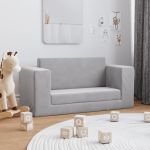 Canapea extensibilă de copii 2 locuri, gri deschis, pluș moale GartenMobel Dekor