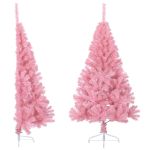 Jumătate brad de Crăciun artificial cu suport, roz, 120 cm, PVC GartenMobel Dekor