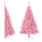 Jumătate brad de Crăciun artificial cu suport, roz, 150 cm, PVC GartenMobel Dekor