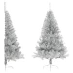 Jumătate brad de Crăciun cu suport, argintiu, 120 cm, PET GartenMobel Dekor