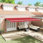 Marchiză Retractabilă Automată cu LED Roșie 600x350 cm GartenMobel Dekor