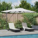 Umbrela Cantilever Roma cu LED-uri, Bej, 286x285x270 cm, din aluminiu GartenMobel Dekor