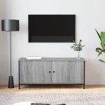 Comodă TV cu uși, gri sonoma, 102x35x45 cm, lemn prelucrat GartenMobel Dekor