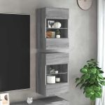 Comode de perete cu lumini LED pentru TV, 2 buc, gri sonoma, 40x30x60,5 cm GartenMobel Dekor