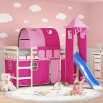 Perdele pentru pat etajat cu tunel și turn, roz GartenMobel Dekor