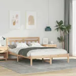 Cadru de pat cu headboard Maro 140 x 190 cm Lemn masiv de pin GartenMobel Dekor