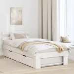 Cadru de pat cu sertar cu headboard cu depozitare Alb 90 x 190 cm Lemn de brad GartenMobel Dekor