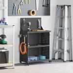 Cărucior pentru unelte cu raft cu roata cu depozitare Manual Negru 65 x 35 x 111 cm GartenMobel Dekor
