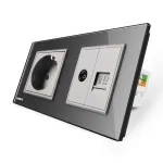Priza dubla Livolo cu rama din sticla 1 priza Schuko+TV/internet SmartElectro IntelligentHouse