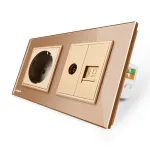 Priza dubla Livolo cu rama din sticla 1 priza Schuko+TV/internet SmartElectro IntelligentHouse