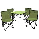 Set camping 5 in 1 cu masa si 4 scaune pliabile, structura otel si blat aluminiu, 53x52x50 cm, verde Household NewTrend