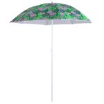 Umbrela de plaja pliabila, cu inclinare si inaltime reglabila, diametru 150 cm, verde cu imprimeu frunze verzi Household NewTrend